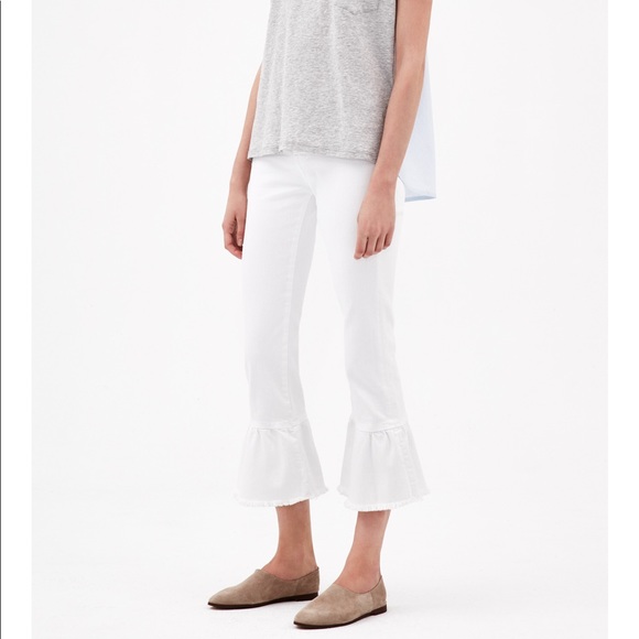 white jeans ruffle bottom